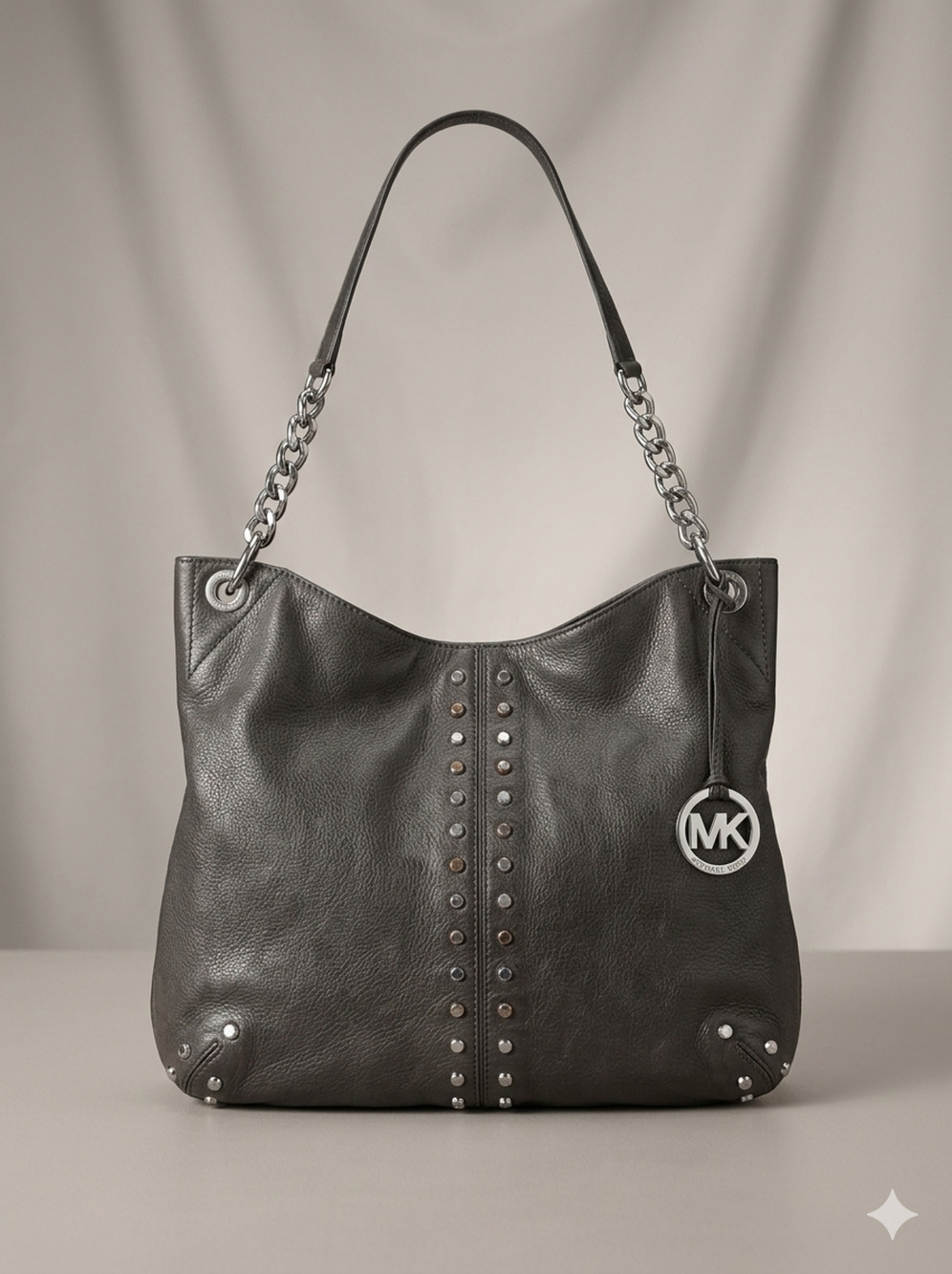 Michael Kors Astor Large Hobo Shoulder Bag Metallic Gray Studded Leather Purse